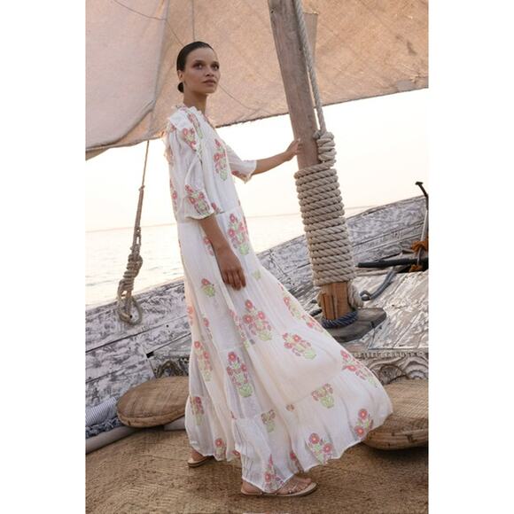 Oliphant Pintuck Ruffle Maxi Dress in Algarve Pink S - Picture 2 of 9